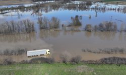 Edirne'de tırıyla taşkın sahasında mahsur kalan sürücü kurtarıldı