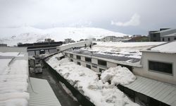 Bitlis'te fabrikanın çatısındaki yaklaşık 2 metrelik kar vince takılan aparatla temizlendi