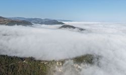 Samsun'da Karadeniz'in üzerini kaplayan sis dronla görüntülendi