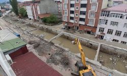 Samsun'un Havza ilçesinde dere üzerinde bulunan iş yerlerinin yıkımı bir bina haricinde tamamlandı
