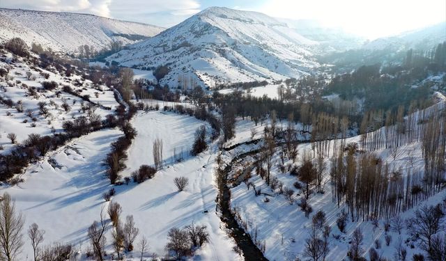 Iğdır'daki Üçkaya Vadisi beyaz örtüyle kaplandı