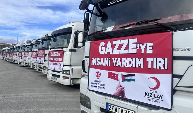 Konya'dan Gazze'ye 15 insani yardım tırı gönderildi