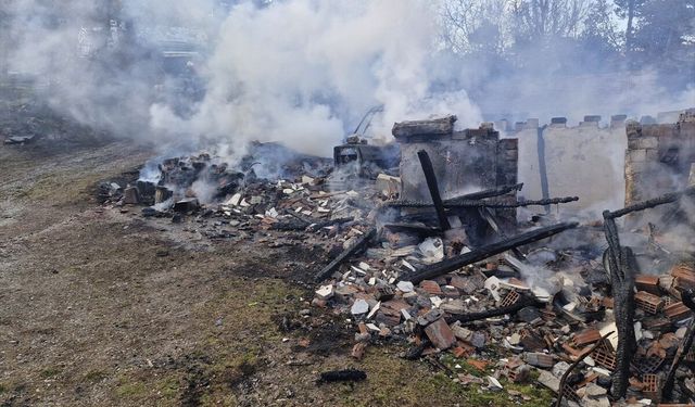Çorum'da çıkan yangında 2 katlı ev, samanlık ve traktör yandı