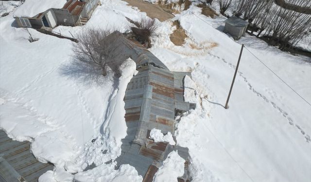 Erzincan'da yoğun kar birikintisi nedeniyle ahırların çatısı çöktü