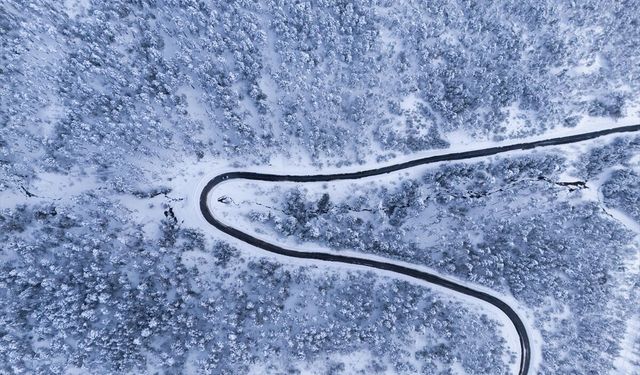 Yozgat'ta beyaza bürünen ormanlık alanlar dronla görüntülendi