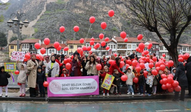 Amasya'da anaokulu öğrencileri özel öğrencilerle balon uçurup pasta kesti