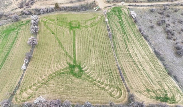 Isparta'da ekim yapılan tarlalarda oluşan desenler havadan görüntülendi