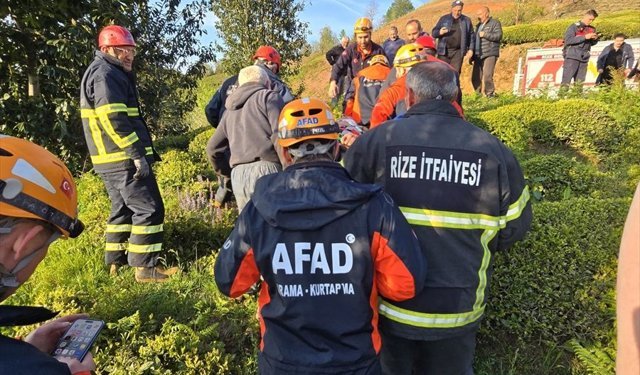 Rize'de çay bahçesine devrilen hafif ticari aracın sürücü yaralandı
