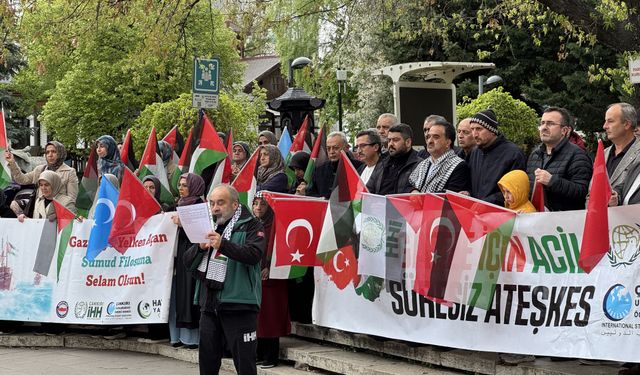 İsrail'in Küresel Sumud Filosu'na saldırısı Çankırı'da protesto edildi