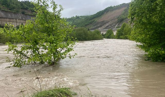 Tokat'ta debisi yükselen Kelkit Çayı üzerindeki Yeşilçam Köprüsü ulaşıma kapatıldı