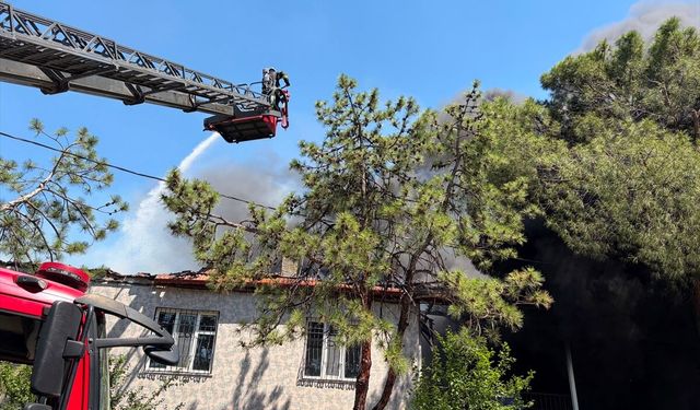 Denizli'de kauçuk fabrikasında çıkan yangına müdahale ediliyor