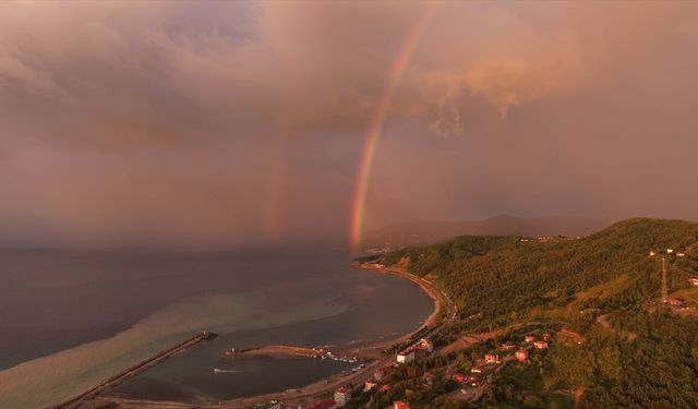 Sinop'ta oluşan çift gökkuşağı dron ile görüntülendi