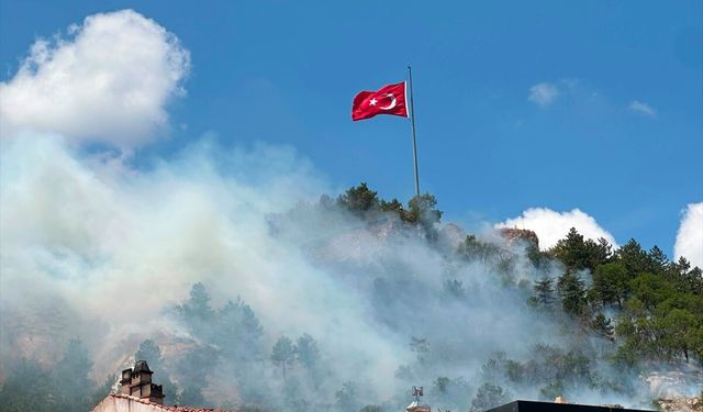 Tarihi Kütahya Kalesi'nde çıkan yangına müdahale ediliyor