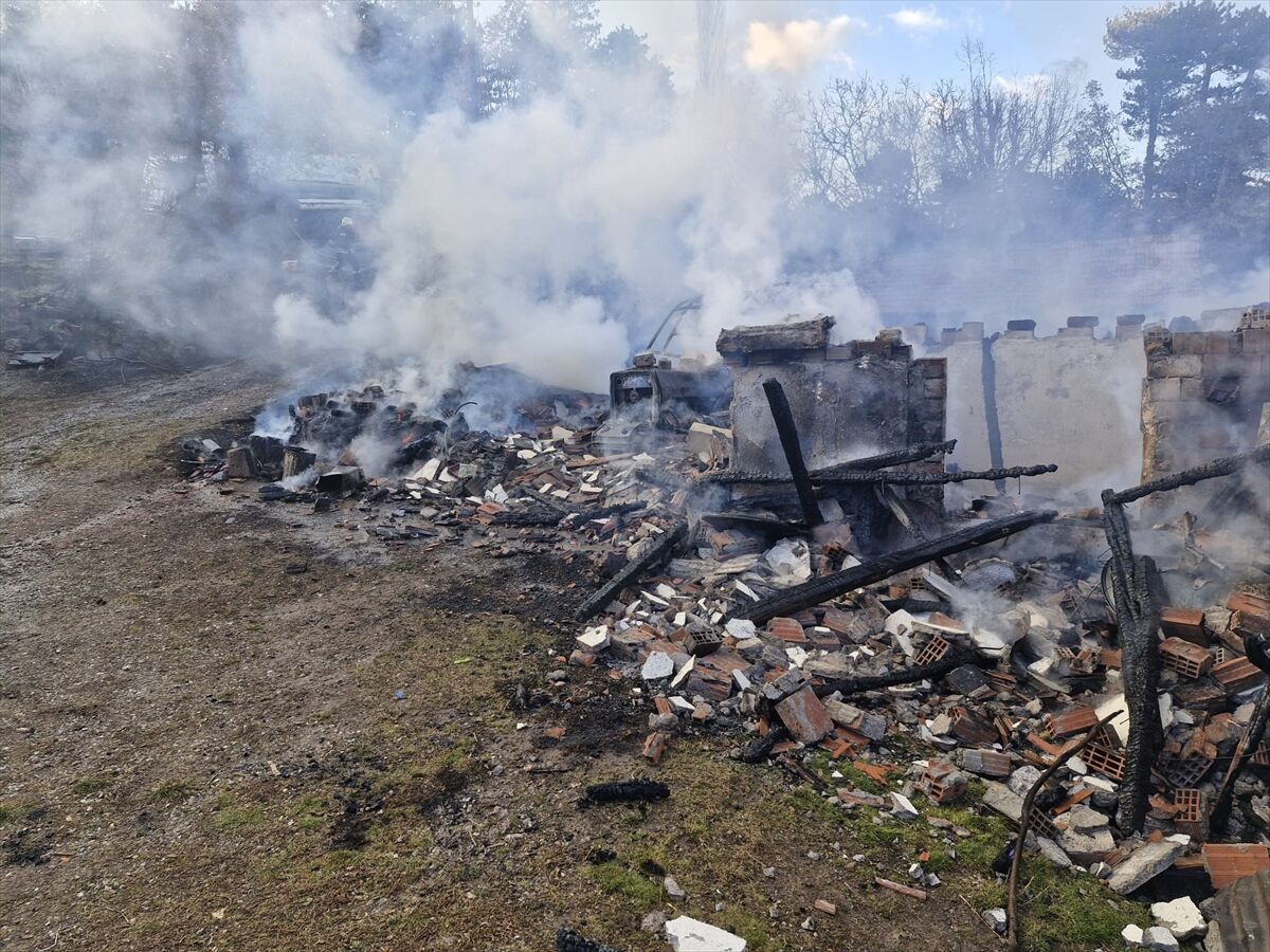 Çorum'da çıkan yangında 2 katlı ev, samanlık ve traktör yandı