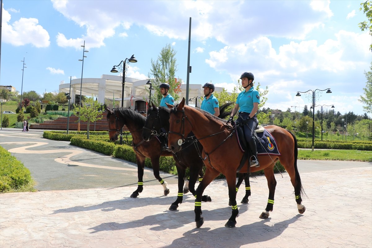 Gaziantep'te göreve başlayan atlı birlikler parkta ilgi odağı oldu