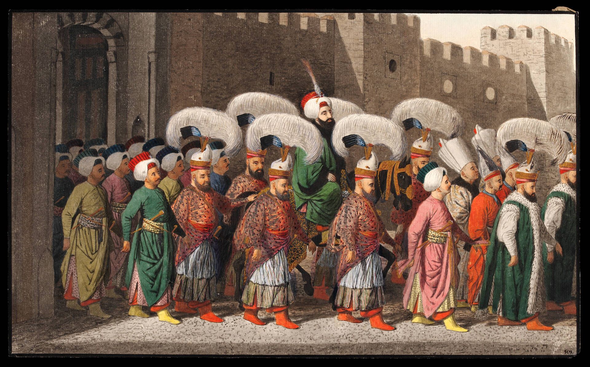 The Sultan riding out in procession to Friday Prayers', watercolour by anonymous Greek artist, about 1809, Istanbul, Turkey